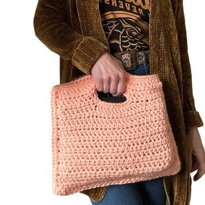 Hand Knit Peachy Coral Boho Whimsy Fairy Crotched Handbag Bag Purse